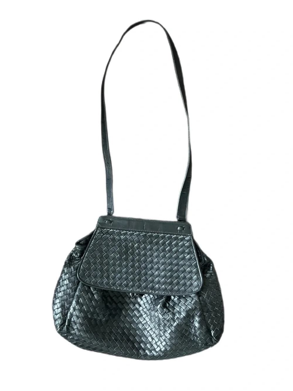 Vintage MEYERS Woven Leather Crossbody Bag Black Intrecciato Style Luxury Look